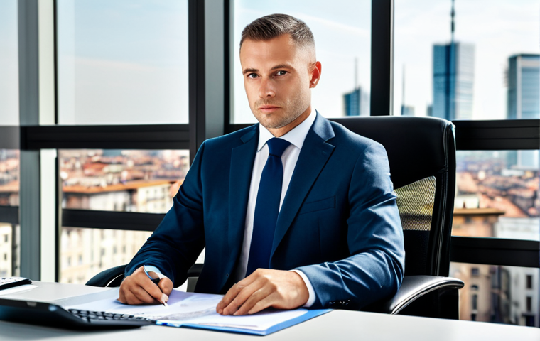 Accountant in a Modern Office**

"A professional accountant, fully clothed in a tailored business suit, working at a clean desk in a bright, modern office in Milan. Background shows a city skyline. Focus on the individual's concentration and professionalism. Safe for work, appropriate content, professional, perfect anatomy, natural proportions, high quality, family-friendly."

**