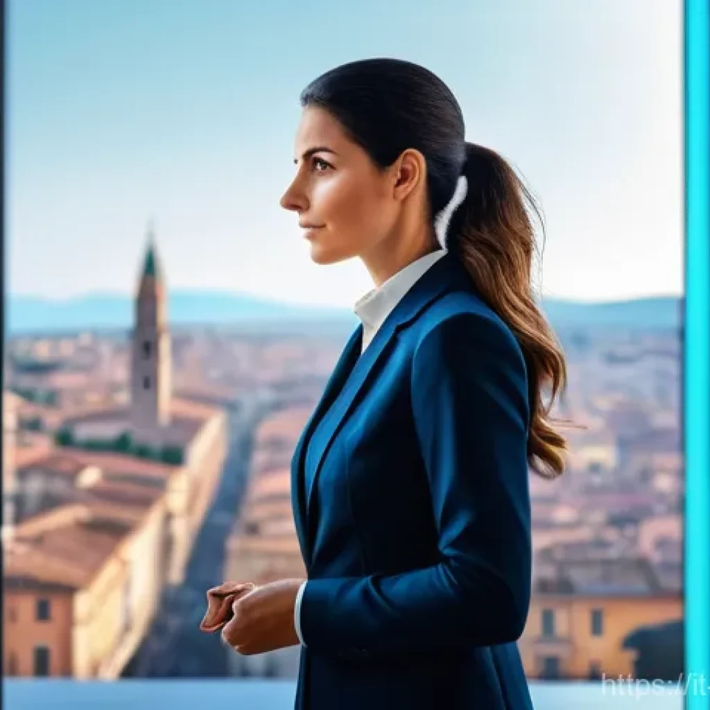 전산세무회계 관련 직무 소개 - A sophisticated Italian female accountant in her late 30s, dressed in a sharp, modern business suit,...