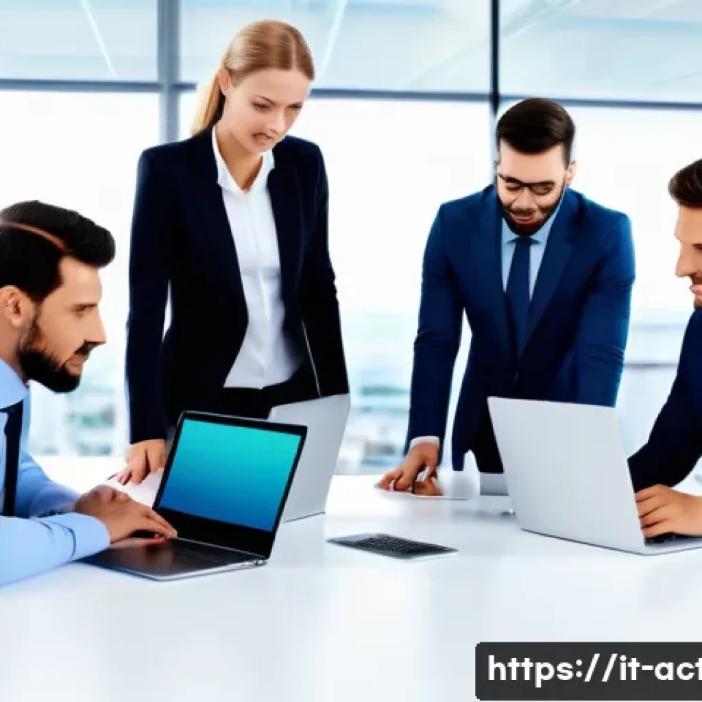 전산세무회계 직무 만족도 조사 - A modern Italian accounting office scene showing a diverse group of professionals collaborating arou...