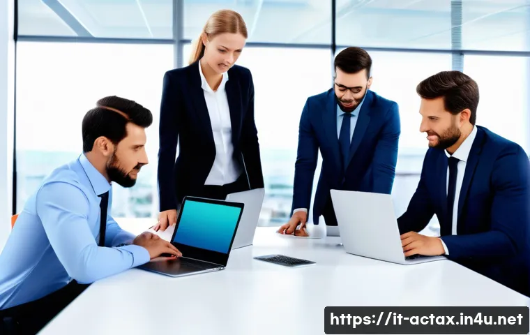 전산세무회계 직무 만족도 조사 - A modern Italian accounting office scene showing a diverse group of professionals collaborating arou...