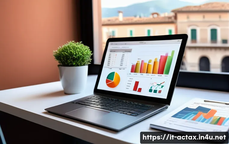 전산세무회계 초보자를 위한 가이드 - A modern Italian small business office scene featuring a professional accountant working on a sleek ...