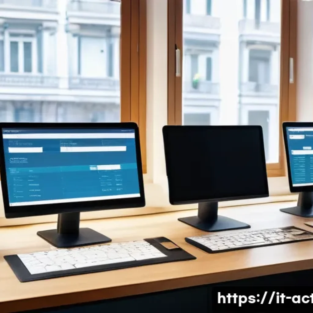 전산세무회계 업무와 관련된 실수 피하기 - A modern Italian small business office environment focused on accounting and finance, featuring a sl...