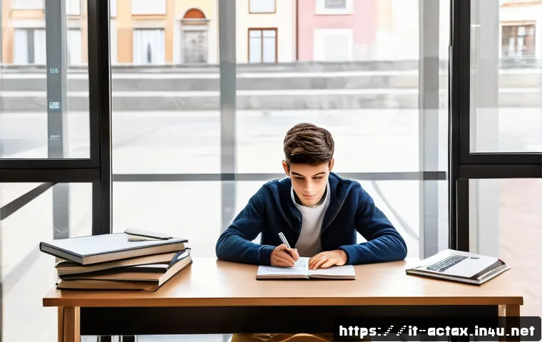 전산세무회계 합격률 높은 방법 - A modern study environment featuring a young adult Italian student sitting at a wooden desk with a l...