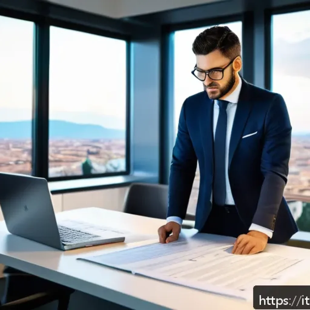 전산세무회계 자격증 종류와 차이점 - A modern Italian accountant working in a sleek office environment, focusing on digital accounting so...