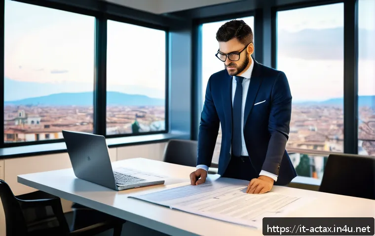 전산세무회계 자격증 종류와 차이점 - A modern Italian accountant working in a sleek office environment, focusing on digital accounting so...