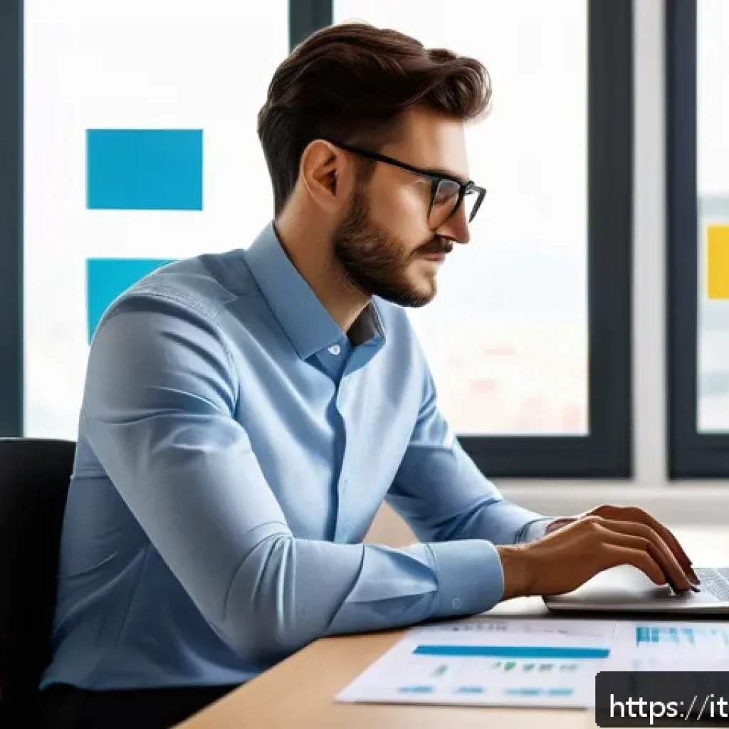 전산세무회계 이론과 실무 비교 - A modern Italian office environment showing a young professional accountant working on a sleek lapto...