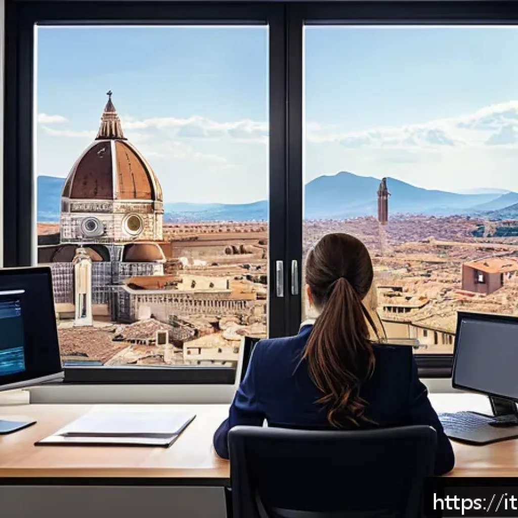 전산세무회계와 세무사 자격증의 차이 - A modern Italian office environment featuring a young professional woman wearing smart business casu...