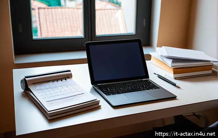 전산세무회계 실무 시험 준비 체크리스트 - A modern study desk setup in an Italian home office with a laptop displaying accounting software lik...