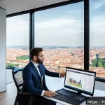 Home 23 전산세무회계 시험 후 진로 탐색 - A modern digital tax consultant working in a sleek, bright Italian office with large windows showing...